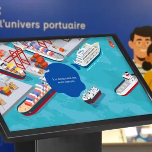 Mise en situation de la borne tactile pour l'Union des Ports de France