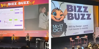 On voit Pauline et Gaëlle sur la scène du Bizz and Buzz 2025, à l'UGC Ciné Cité de Strasbourg.