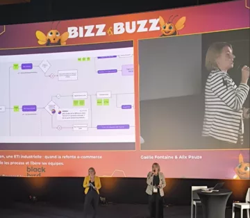 On voit Alix et Gaëlle sur la scène du Bizz and Buzz 2025, à l'UGC Ciné Cité de Strasbourg.